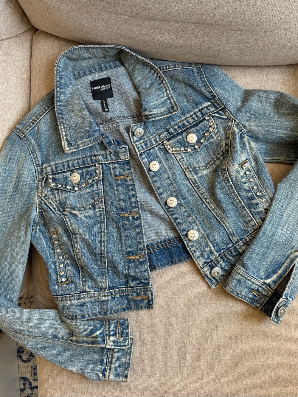 Highway Jeans Light Wash Cropped Studded Denim Jacket
